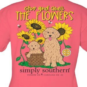 Simply Southern Stop and Smell The Flowers Puppy Dog Short Sleeve Tee - XXL